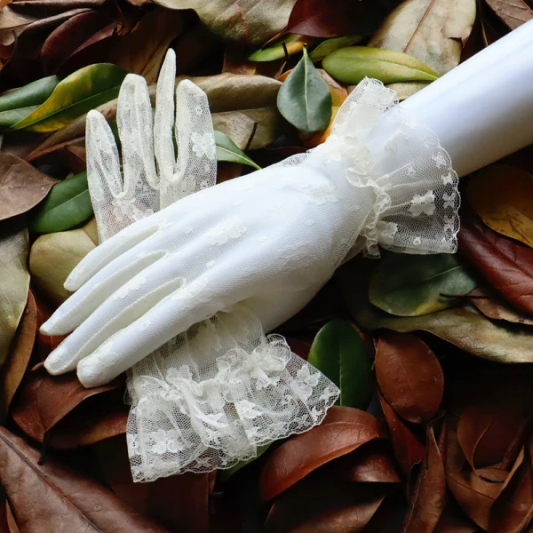 Classic Elegant White Bridal Gloves 2020 Tulle Lace Flower Prom Wedding Accessories