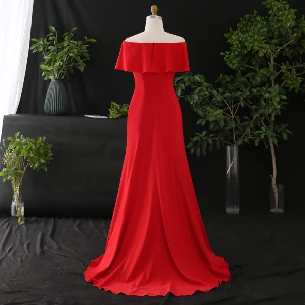 Simple Rouge Grande Taille Robe De Soirée 2020 Trompette / Sirène De l'épaule Fermeture éclair Couleur Unie Sans Manches Dos Nu Train De Balayage Soirée Robe De Ceremonie