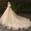 Sparkly Bling Bling Champagne Wedding Dresses 2019 A-Line / Princess Lace Tulle Floral Plus Size Embroidered Glitter Sequins Strapless Chapel Train Wedding