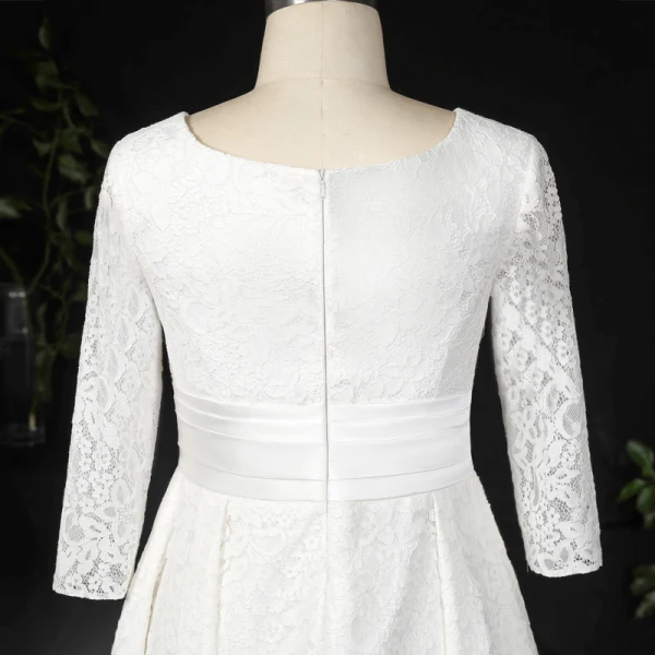 Classic Elegant Ivory Plus Size Wedding Dresses 2020 A-Line / Princess V-Neck Floor-Length / Long Lace Satin Long Sleeve Checked Embroidered Solid Color Wedding