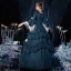Vintage / Retro Medieval Victorian Style Ink Blue Ball Gown Prom Dresses 2021 Square Neckline Crossed Straps Floor-Length / Long 3/4 Sleeve 3D Lace Flower Pearl Tassel Printing Cosplay Prom Formal Dresses