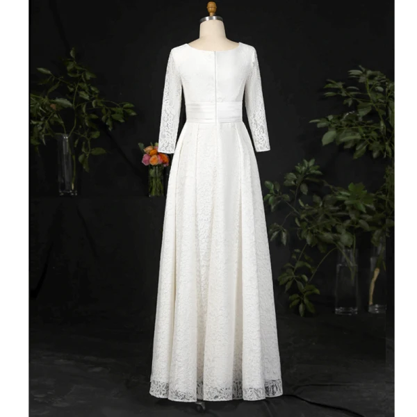 Classic Elegant Ivory Plus Size Wedding Dresses 2020 A-Line / Princess V-Neck Floor-Length / Long Lace Satin Long Sleeve Checked Embroidered Solid Color Wedding