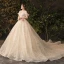 Sparkly Bling Bling Champagne Wedding Dresses 2019 A-Line / Princess Lace Tulle Floral Plus Size Embroidered Glitter Sequins Strapless Chapel Train Wedding