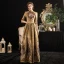 Vintage / Retro Medieval Gold Ball Gown Prom Dresses 2021 1/2 Sleeves High Neck Floor-Length / Long Zipper Up 3D Lace Printing Satin Cosplay Formal Dresses