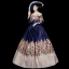 Vintage / Retro Medieval Navy Blue Ball Gown Prom Dresses 2021 Scoop Neck Long Sleeve Floor-Length / Long Lace Satin Printing Prom Formal Dresses