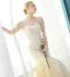 Romantique Champagne Robe De Mariée 2017 Trompette / Sirène 3/4 Manches Appliques En Dentelle Fleur Perlage Cristal Volants Tribunal Train