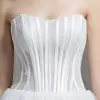 Modest / Simple White Wedding Dresses 2017 A-Line / Princess Sleeveless Sweetheart Backless Organza Ruffle Court Train