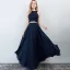 2 Pièces Bleu Marine Robe De Bal 2017 Princesse Encolure Dégagée Sans Manches Longue Volants Chiffon Robe De Ceremonie