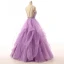 Romantic Lilac Prom Dresses Ball Gown Scoop Neck Sleeveless Backless Spaghetti Straps Organza Formal Dresses