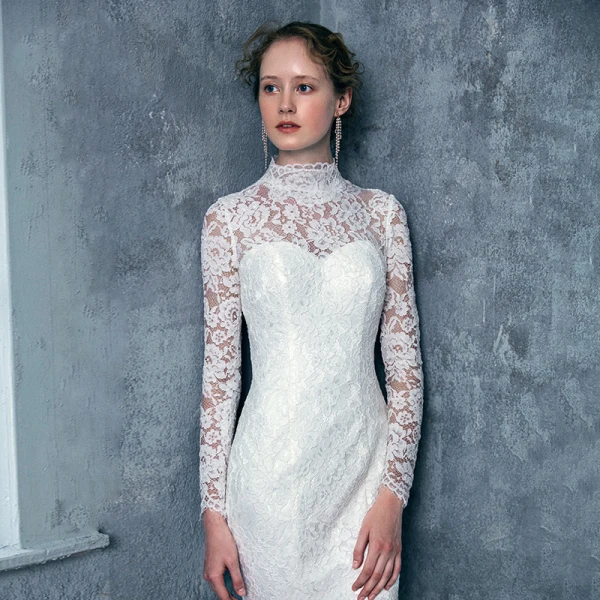 Vintage / Originale Ivoire Dentelle Robe De Mariée 2017 Trompette / Sirène Col Haut Manches Longues Dos Nu Laçage Tribunal Train