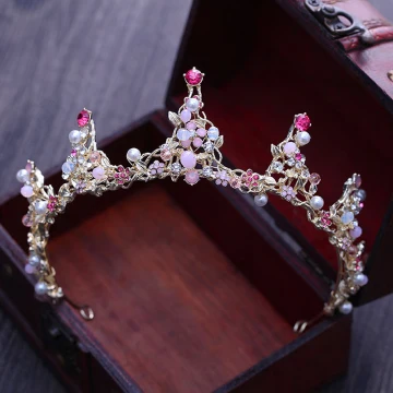 Chic Beautiful Candy Pink Bridal Jewelry 2017 Metal Beading Crystal Rhinestone Headpieces Wedding Prom Accessories