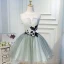 Chic / Beautiful Sage Green Cocktail Dresses 2017 A-Line / Princess Organza U-Neck Appliques Backless Embroidered Homecoming Cocktail Party Formal Dresses