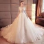 Étourdissant Ivoire Robe De Mariée 2017 Princesse Encolure Dégagée Manches Longues Appliques En Dentelle Fleur Perlage Perle Organza Chapel Train