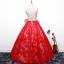 Chic / Beautiful Red Prom Dresses 2018 Ball Gown Tulle V-Neck Embroidered Appliques Backless Prom Formal Dresses