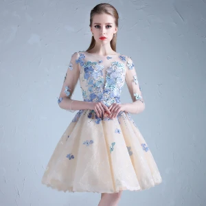 Chic Belle Bleu Ciel Robe De Cocktail 2018 Princesse Tulle U Cou Appliques Dos Nu Perlage De Retour Cocktail Robe De Graduation