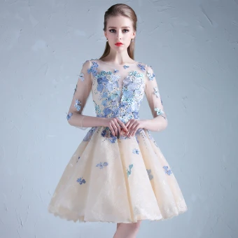 Chic Belle Bleu Ciel Robe De Cocktail 2018 Princesse Tulle U Cou Appliques Dos Nu Perlage De Retour Cocktail Robe De Graduation