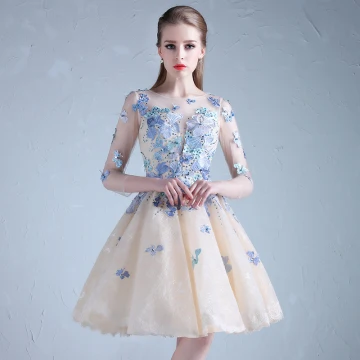 Chic Belle Bleu Ciel Robe De Cocktail 2018 Princesse Tulle U Cou Appliques Dos Nu Perlage De Retour Cocktail Robe De Graduation