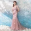 Modern / Fashion Blushing Pink 2018 Evening Dresses  Summer V-Neck Tulle Lace Appliques Backless Floor-Length / Long Trumpet / Mermaid Evening Party Formal Dresses