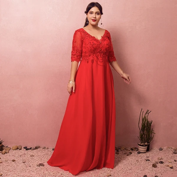 Luxury / Gorgeous Red Plus Size Evening Dresses  2018 A-Line / Princess Lace-up V-Neck Tulle Appliques Backless Beading Rhinestone Evening Party Prom Dresses