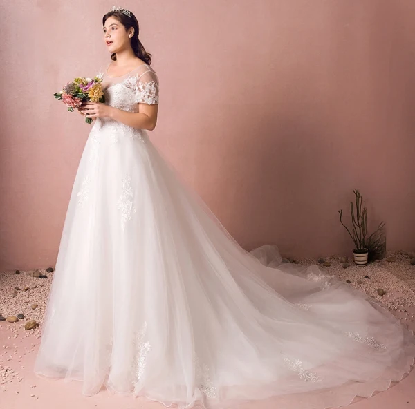 Lyx Elfenben Extra Stor Storlek Bröllopsklänningar 2018 Prinsessa Tyll U-Hals Snörning Appliqués Halterneck Beading Paljetter Bröllop