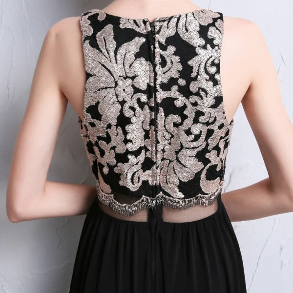 Modern / Fashion Black Evening Dresses  2018 A-Line / Princess U-Neck Beading Pierced Sequins Evening Party Formal Dresses