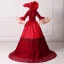 Vintage / Retro Red Puffy Ball Gown Prom Dresses 2018 Chapel Train Tulle U-Neck Lace-up Beading Flower Sequins Prom Formal Dresses