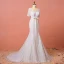 Chic / Beautiful Ivory Plus Size Chapel Train Wedding Dresses 2018 Trumpet / Mermaid V-Neck Tulle 1/2 Sleeves Appliques Pierced Wedding