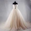 Modest / Simple Champagne Chapel Train Wedding 2018 Tulle Ball Gown Puffy Strapless Sleeveless Wedding Dresses