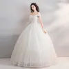 Sparkly Bling Bling White Floor-Length / Long Wedding 2018 Starry Sky Tulle Strapless Backless Beading Sequins Ball Gown Wedding Dresses