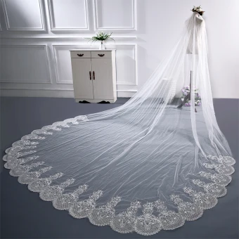 Modest Simple White Cathedral Train Wedding Tulle Backless Lace Wedding Veils 2018