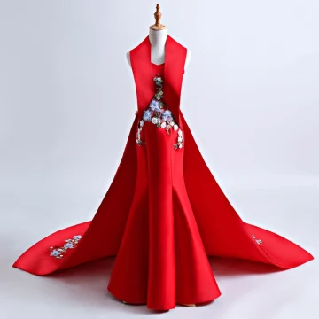 Style Chinois Rouge Chapel Train Robe De Soirée 2018 Trompette Sirène Charmeuse Appliques Dos Nu Titulaire Soirée Robe De Ceremonie