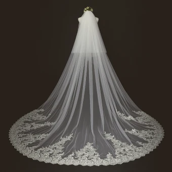 Chic Beautiful Ivory Lace Tulle Cathedral Train Appliques 3 M Wedding Veils 2018