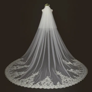 Chic Belle Ivoire En Dentelle Tulle Cathedral Train Appliques 3 M Voile De Mariée 2018