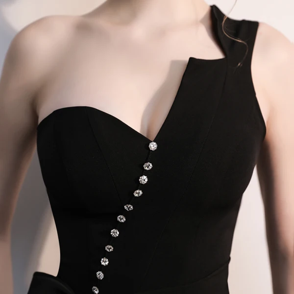 Modern / Fashion Black Evening Dresses 2017 Trumpet / Mermaid One-Shoulder Backless Beading Polyester Evening Party Formal Dresses