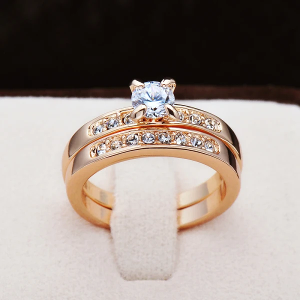 Modern / Fashion Rhinestone Gold Cubic Zirconia Ring Pageant 2-piece Rings 2019 Accessories