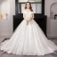 Unique Blanche Robe Boule Robe De Mariée 2019 Appliques Dos Nu Dentelle Tulle Bustier Chapel Train Mariage