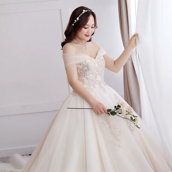 Charmant Sexy Blanche Robe Boule Grande Taille Robe De Mariée 2019 Dentelle Appliques Dos Nu Tulle Bustier Chapel Train Mariage