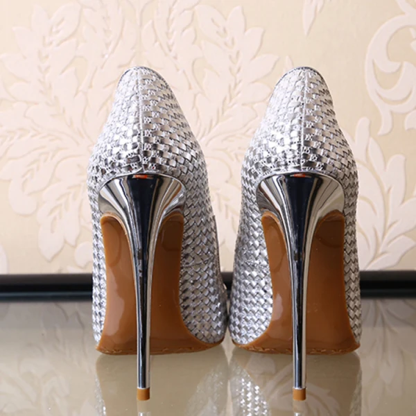 Elegant 2017 10 cm / 4 inch Black Silver Office Leather Silver Summer High Heels Stiletto Heels Pumps