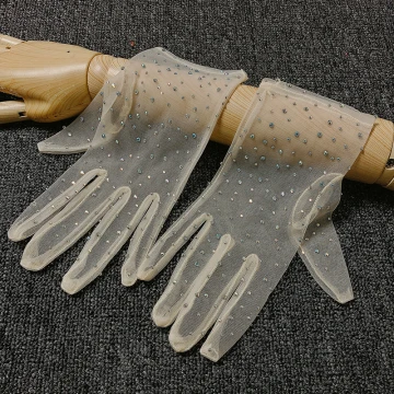 Charmant Bling Bling Champagne Gants Mariage 2020 Tulle Perlage Faux Diamant Promo Mariage Accessorize