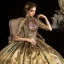 Vintage / Retro Medieval Gold Ball Gown Prom Dresses 2021 1/2 Sleeves High Neck Floor-Length / Long Zipper Up 3D Lace Printing Satin Cosplay Formal Dresses