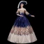 Vintage / Retro Medieval Navy Blue Ball Gown Prom Dresses 2021 Scoop Neck Long Sleeve Floor-Length / Long Lace Satin Printing Prom Formal Dresses