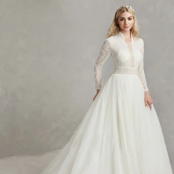 Amazing Unique White Wedding Dresses 2020 A Line Princess Deep V Neck Long Sleeve Backless Beading Pearl Handmade Embroidered Chapel Train Wedding