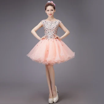 Chic Beautiful Blushing Pink Graduation Dresses 2017 U Neck Lace Corset Rhinestone Strappy Homecoming