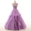 Romantic Lilac Prom Dresses Ball Gown Scoop Neck Sleeveless Backless Spaghetti Straps Organza Formal Dresses