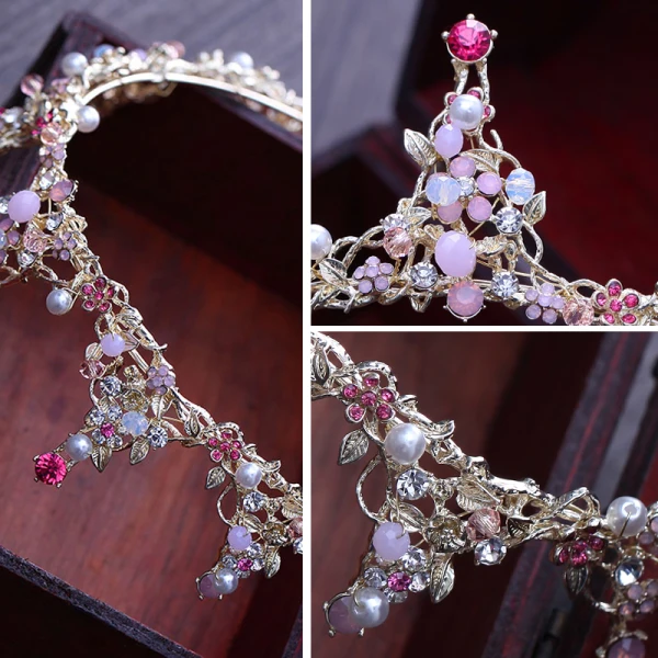Chic / Beautiful Candy Pink Bridal Jewelry 2017 Metal Beading Crystal Rhinestone Headpieces Wedding Prom Accessories