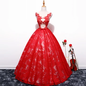 Chic Beautiful Red Prom Dresses 2018 Ball Gown Tulle V Neck Embroidered Appliques Backless Prom Formal Dresses