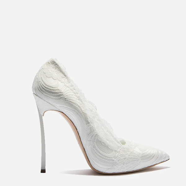 Schöne Weiß 2018 Hochzeit 10 cm / 4 inch Hochhackige Satin Mit Spitze Applikationen Spitzschuh Abend Ball Brautschuhe