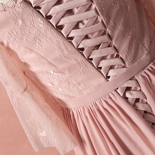 Classique Élégant Rougissant Rose 2018 Grande Taille Robe De Soirée Princesse Bustier En Dentelle Tulle Bretelles croisées Appliques Dos Nu Été 1/2 Manches Soirée Robe De Ceremonie