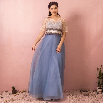 Snygga Fina Himmelsblå Extra Stor Storlek Aftonklänningar 2018 Prinsessa U Hals Tyll Appliqués Halterneck Beading Afton Balklänningar