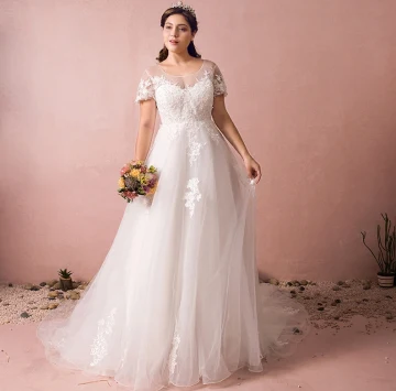 Lyx Elfenben Extra Stor Storlek Bröllopsklänningar 2018 Prinsessa Tyll U Hals Snörning Appliqués Halterneck Beading Paljetter Bröllop